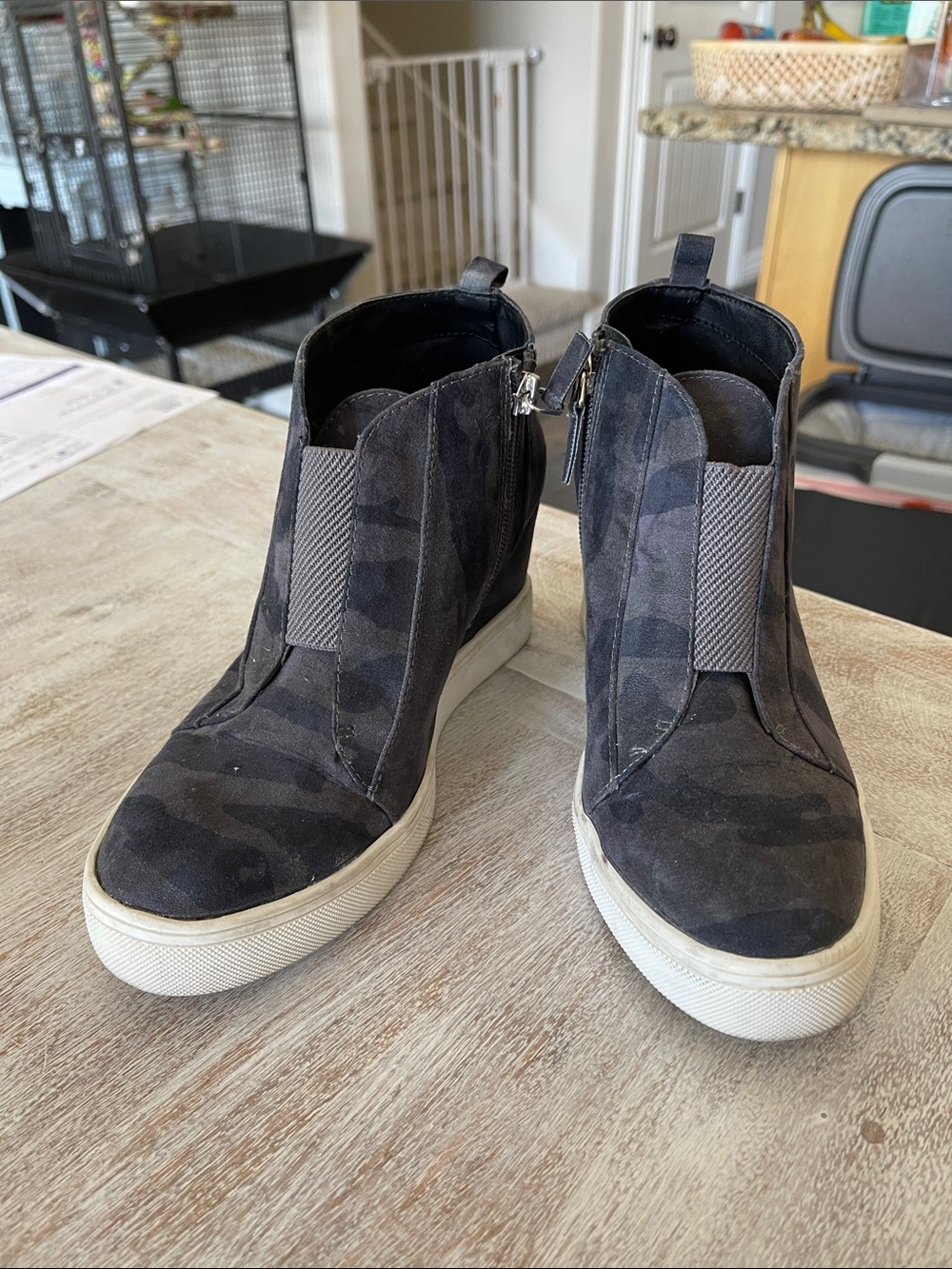 MIA Black Camo Suede Wedge Sneaker Boots
